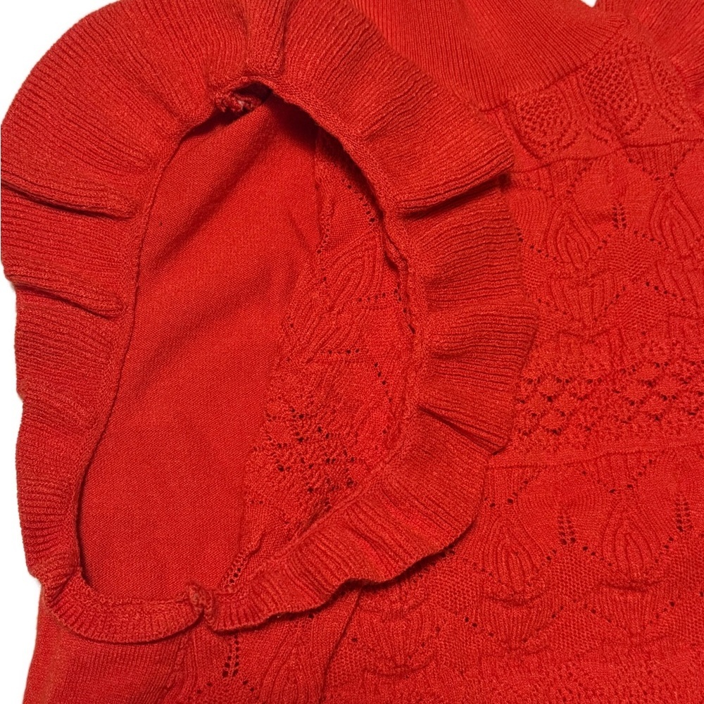 Who What Wear XS Rust Textured Knit Sleeveless Mock Neck Ruffle Top - Picture 5 of 6